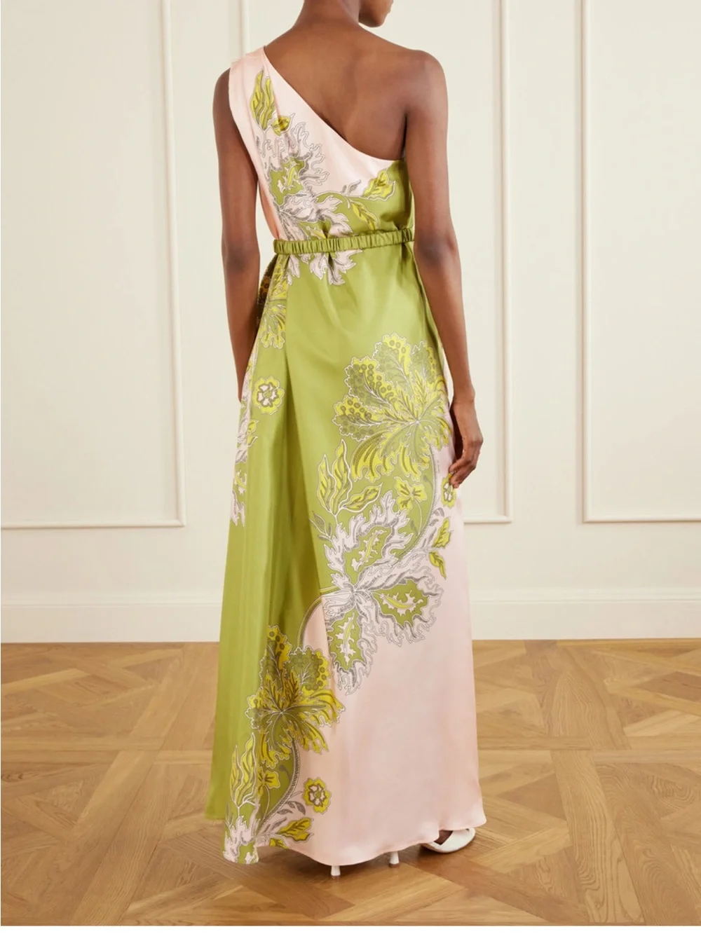 LA DoubleJ Pink and Lime Green Botanical Maxi dress
